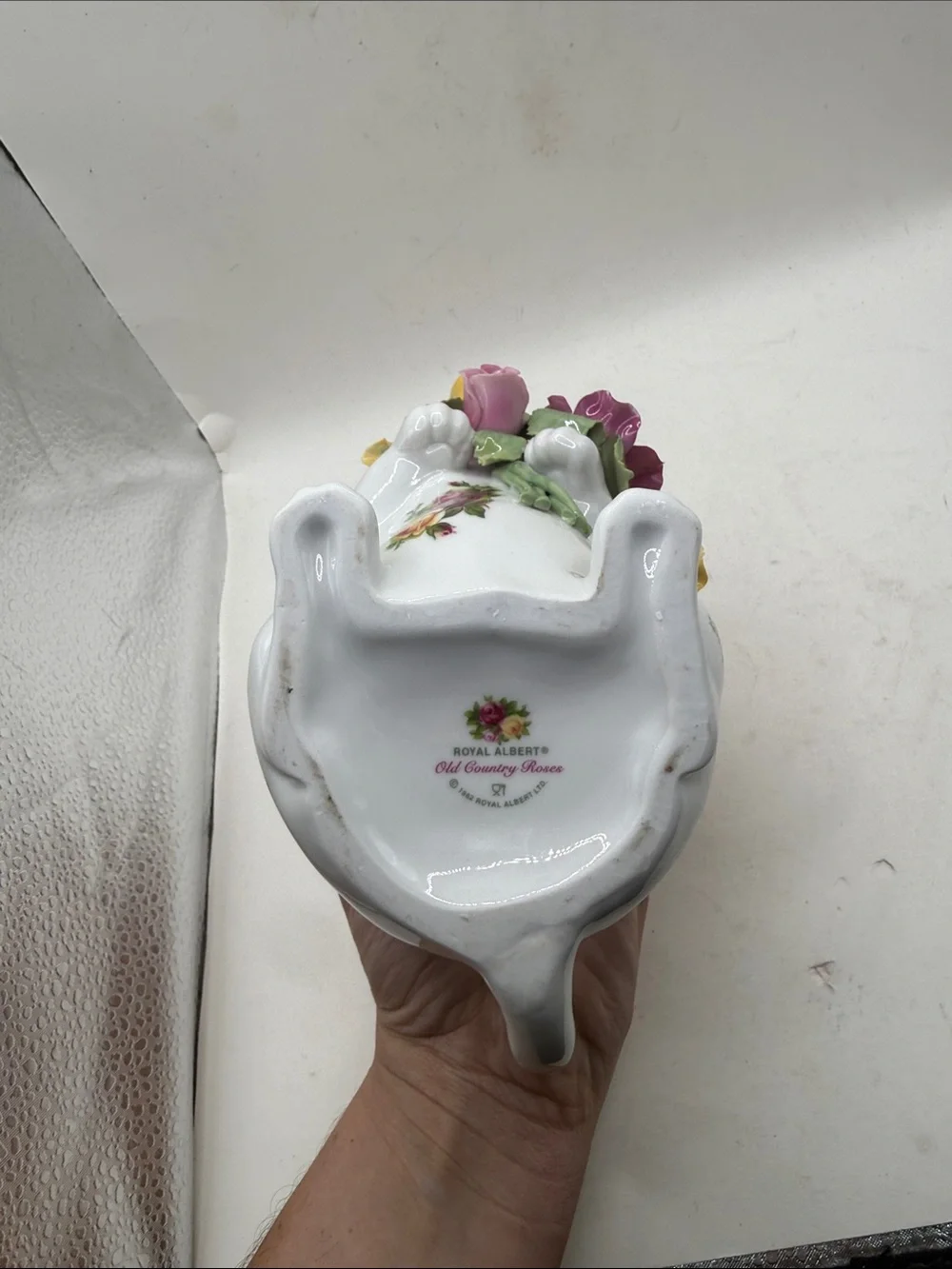Royal Albert Old Country Roses Cat Figurine Vase Pitcher Porcelain Kitty Flowers